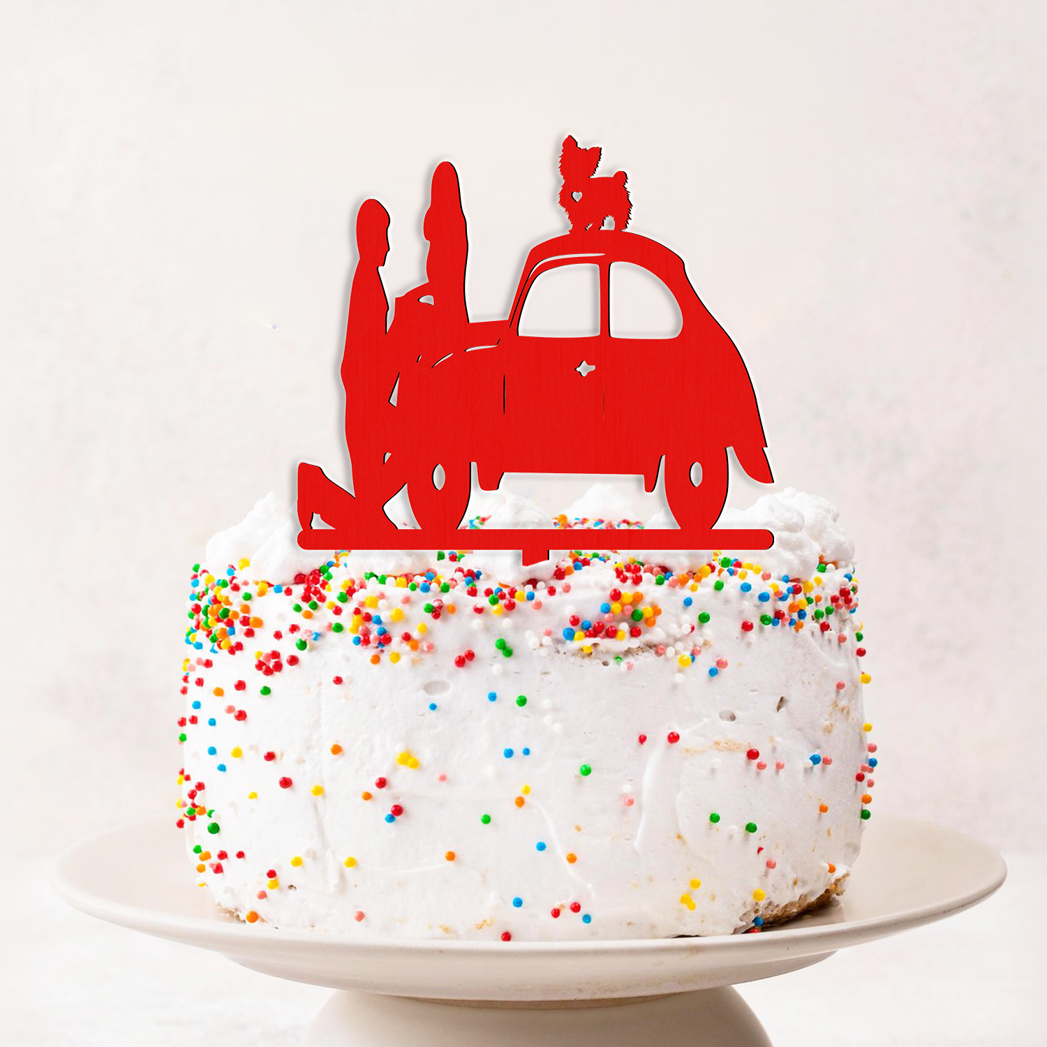 Cake Topper Cuplu Masinuta Catel - imagine 3