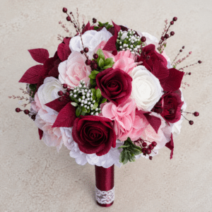 buchet nunta elegant visiniu roz pal flori hartie plante uscate