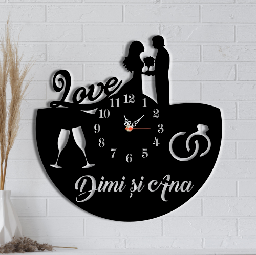 Ceas de perete personalizat, Cadou Nunta, Aniversare Casatorie model 1