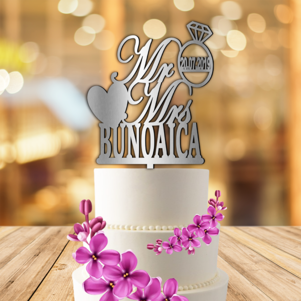 Cake Topper Nunta Mr Mrs Nume Data - imagine 3