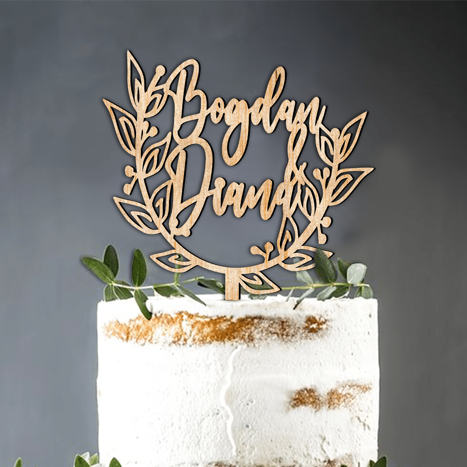 Cake Topper Nunta Nume Cerc Floral - imagine 3