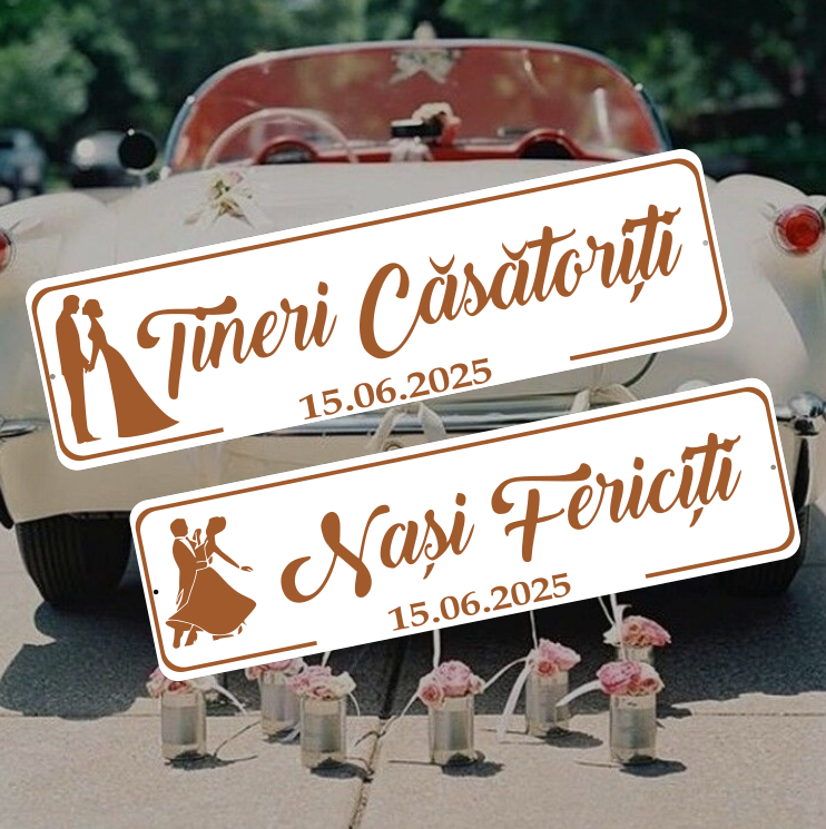 Set placute masina nunta, Numere masina nunta, Tineri Casatoriti/Nasi Fericiti