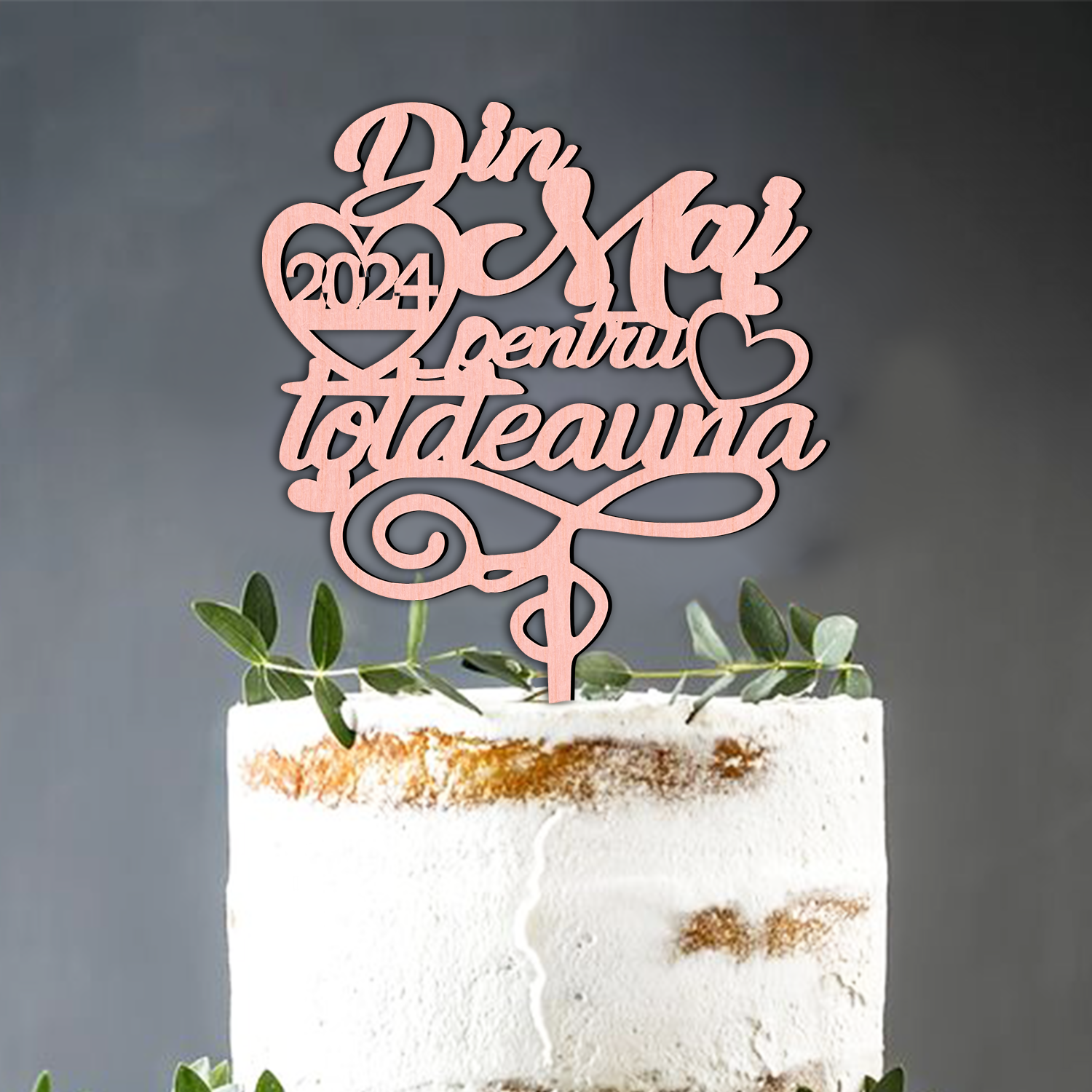 Cake Topper Nunta Personalizat Data - imagine 3