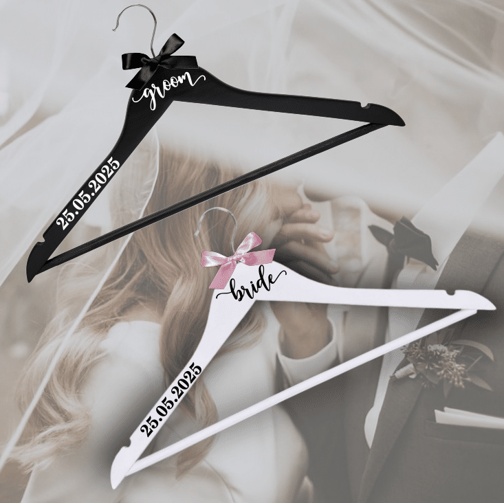 Set umerase personalizate nunta, Groom/Bride Alb/Negru