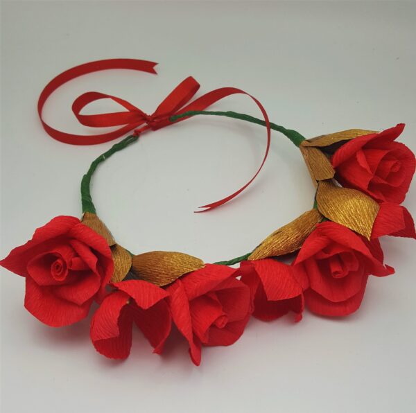 Coronita flori hartie, Rosu-Auriu - imagine 2