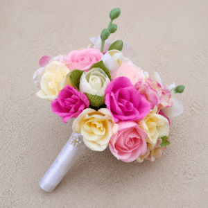 Alternative view of Buchet Mireasă cu Orhidee și Mminiroze, Buchet Nunta Roz Pal din Flori Artificiale