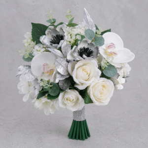 buchet nunta alb argintiu verdeata buchet elegant mireasa nasa flori artificiale
