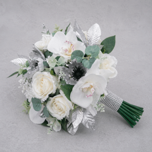 Alternative view of Buchet Nuntă Alb și Argintiu, Buchet Elegant Flori Artificiale Mireasă sau Nașă
