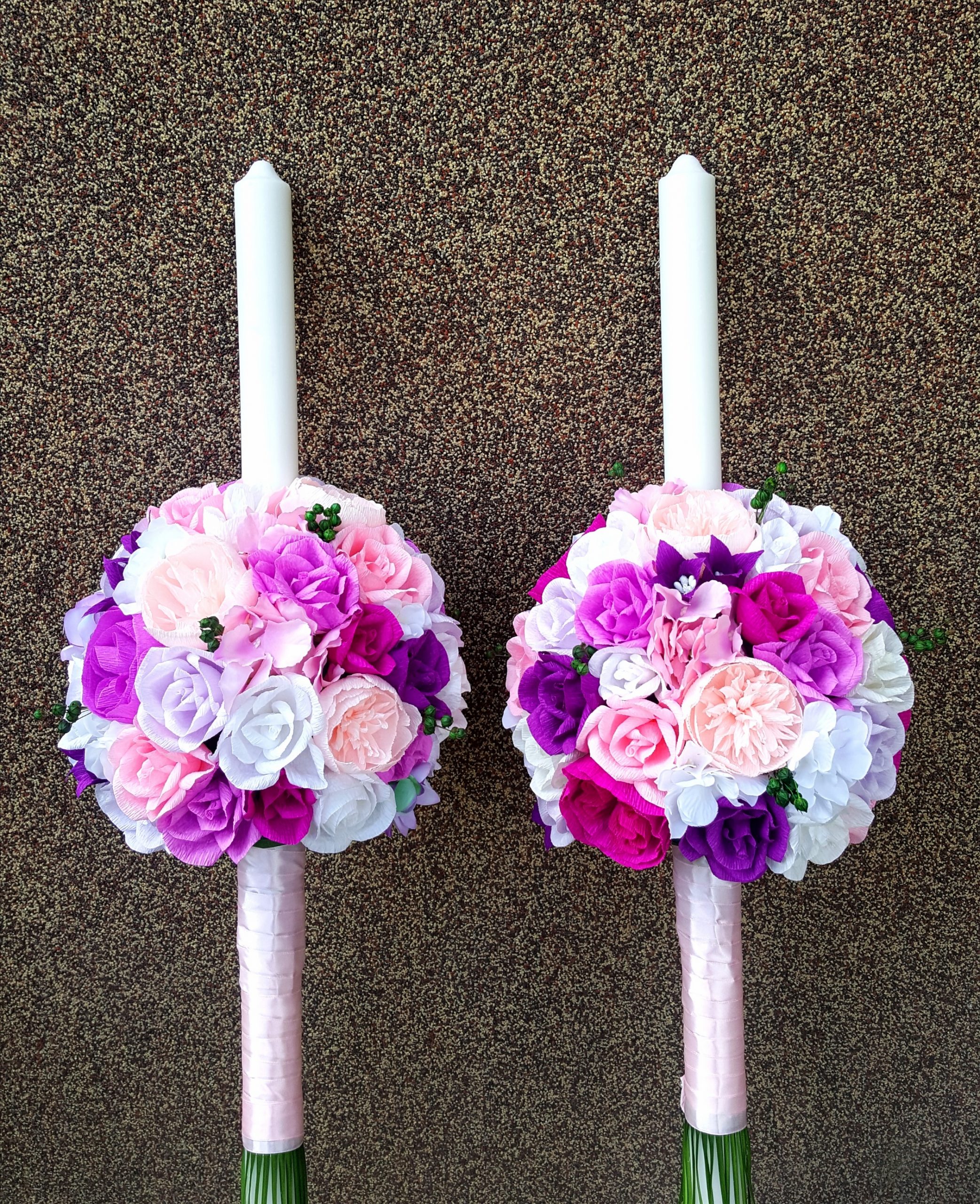 Lumanari lungi Nunta Cununie religioasa Mov Roz Bloom Atelier Cadouri