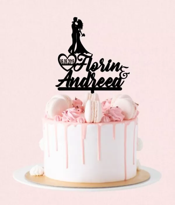 Cake Topper Nunta prenume si data - imagine 3