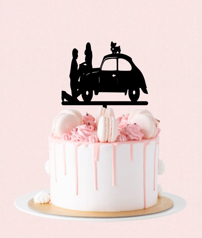 Cake Topper Cuplu Masinuta Catel
