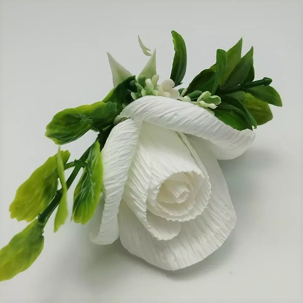 Cocarde Nunta, Flori de pus in piept, Boboc Trandafir Hartie - imagine 7