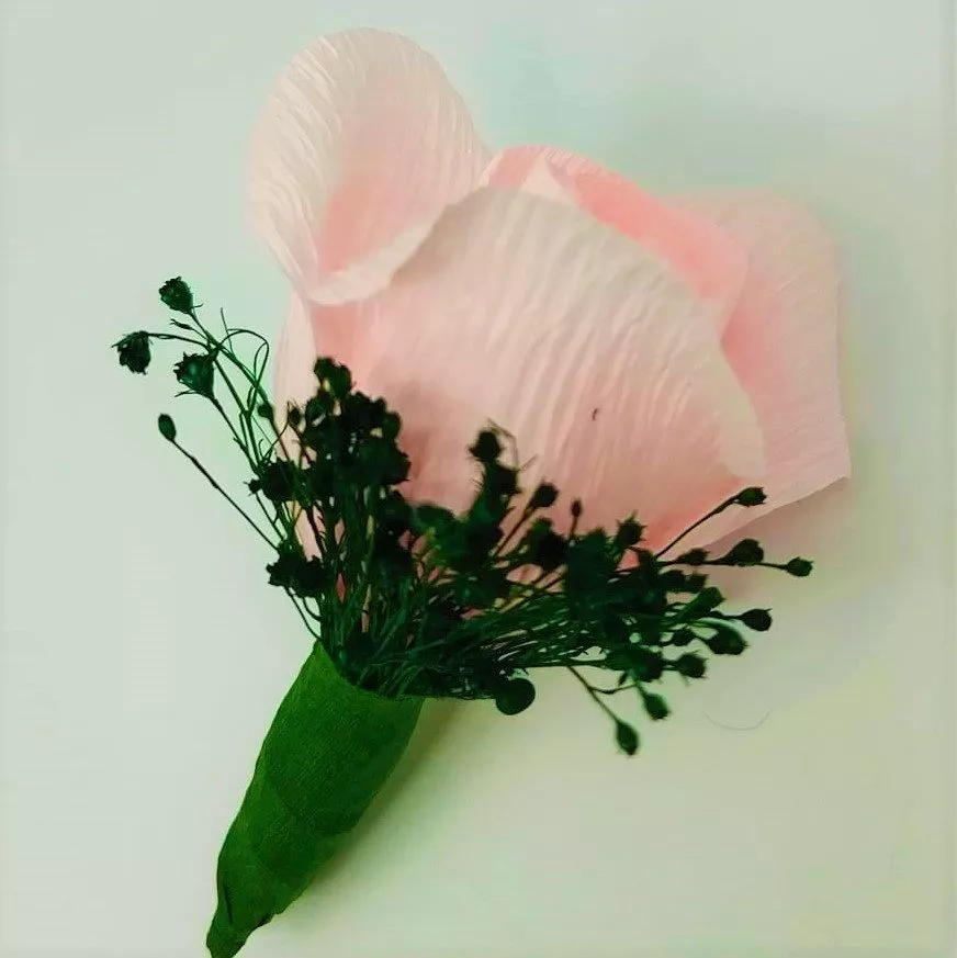 Cocarde Nunta, Flori de pus in piept, Boboc Trandafir Hartie - imagine 3