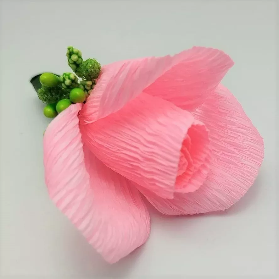 Cocarde Nunta, Flori de pus in piept, Boboc Trandafir Hartie - imagine 5