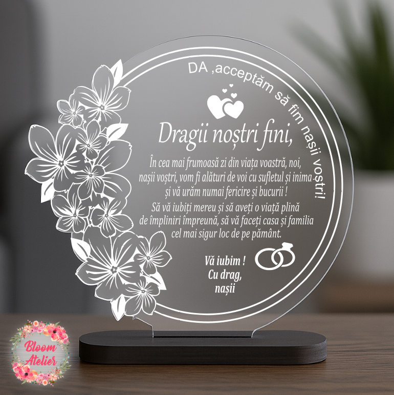 Placuta Trofeu model floral, Cadou pentru viitorii fini