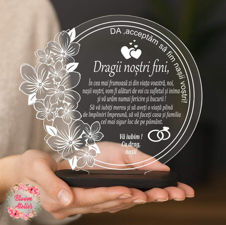 Placuta Trofeu model floral, Cadou pentru viitorii fini - imagine 2