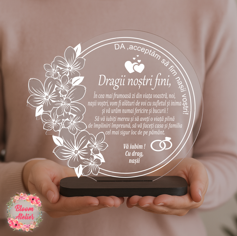 Placuta Trofeu model floral, Cadou pentru viitorii fini - imagine 3