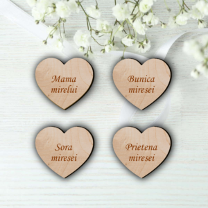Cocarde Personalizate Lemn, Insigne Nunta, Inima