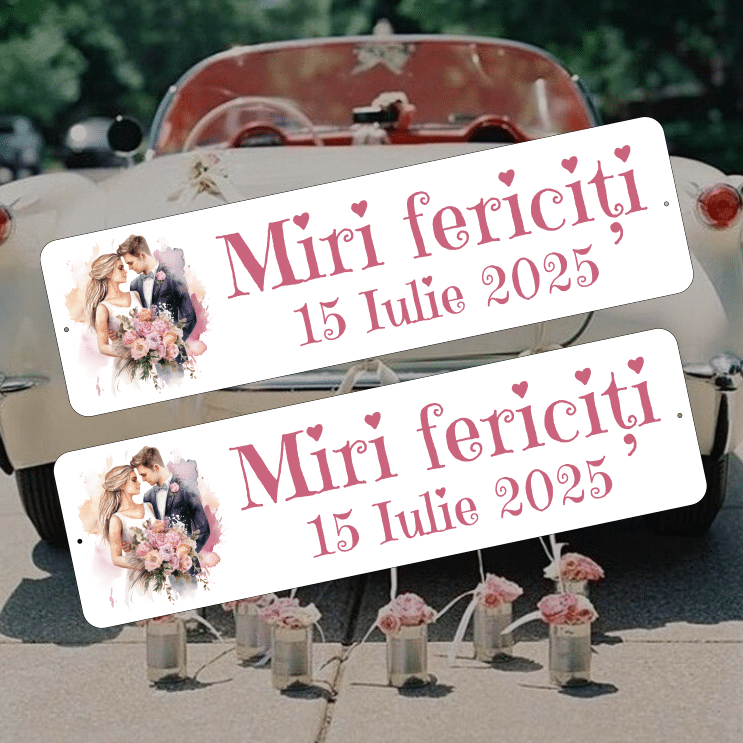 Set placute masina, Numere Masina Nunta, Miri fericiti