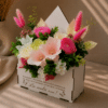 Aranjament Floral Nuante Roz cu Flori din Hârtie în Cutie Tip Plic din Lemn – Cadou Aniversare - imagine 2