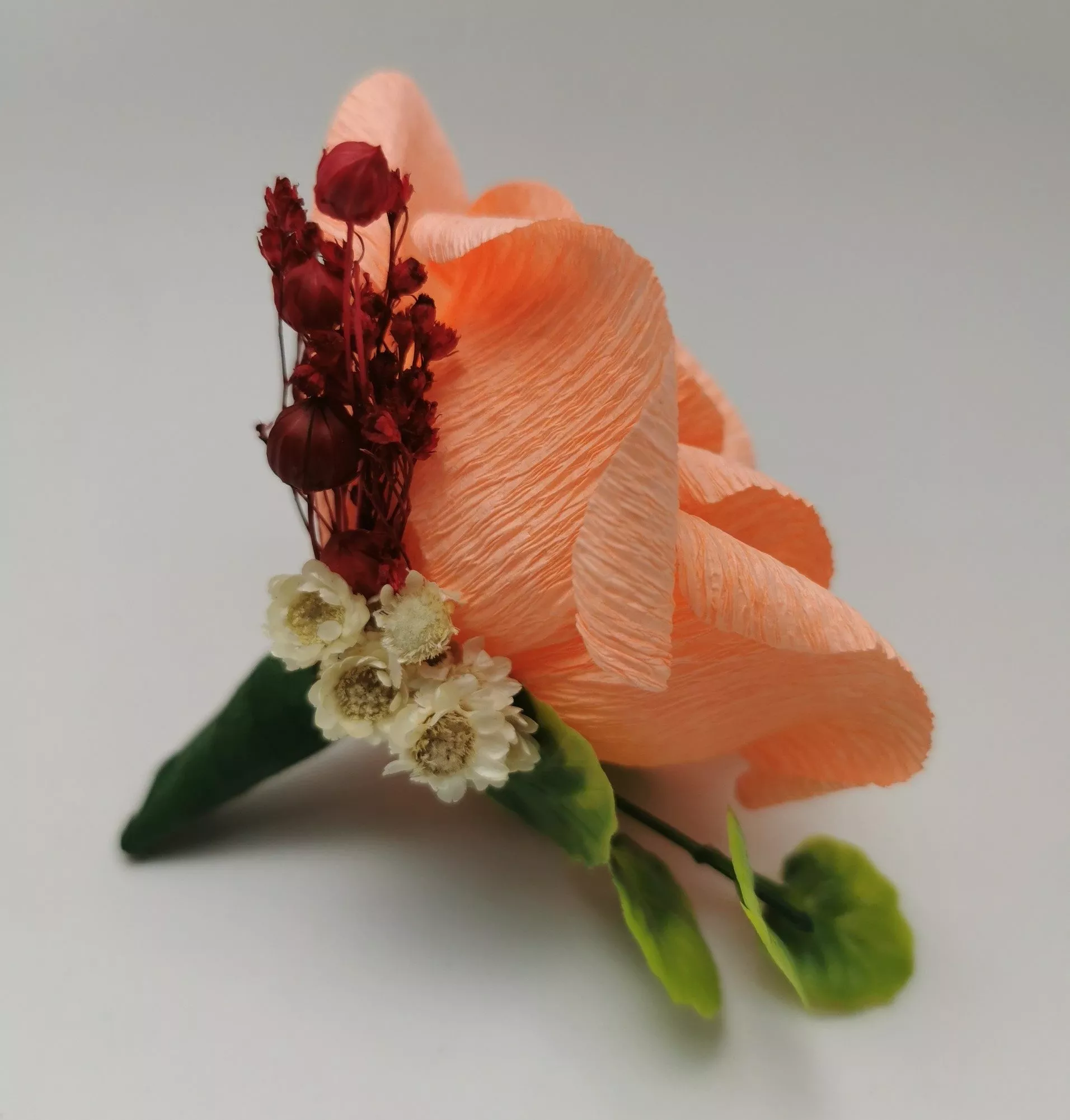 Cocarda Nunta, Floare de pus in piept, Trandafir Hartie Somon - imagine 3