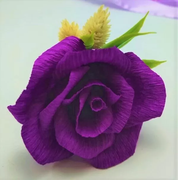 Cocarda Nunta, Floare de pus in piept, Trandafir Hartie Mov Intens