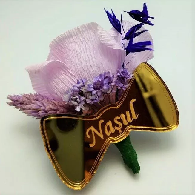 Cocarda Nunta, Floare de pus in piept, Trandafir Hartie Light Lila - imagine 3