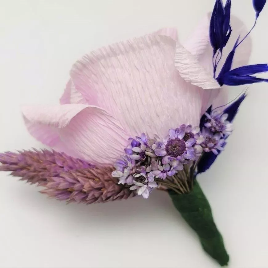 Cocarda Nunta, Floare de pus in piept, Trandafir Hartie Light Lila