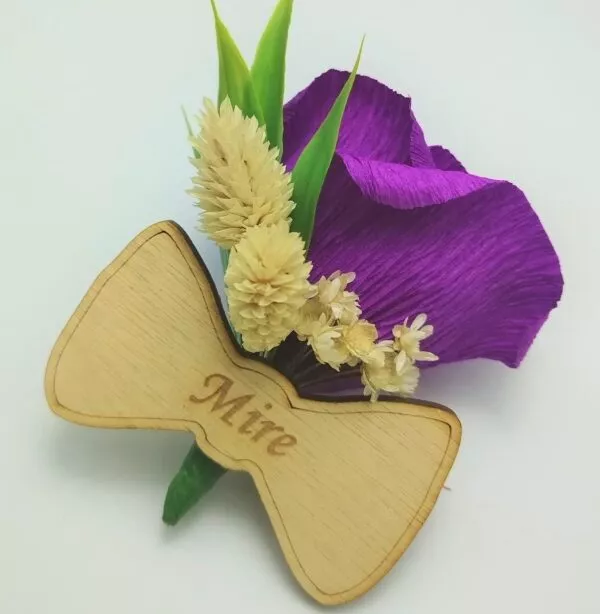 Cocarda Nunta, Floare de pus in piept, Trandafir Hartie Mov Intens - imagine 3