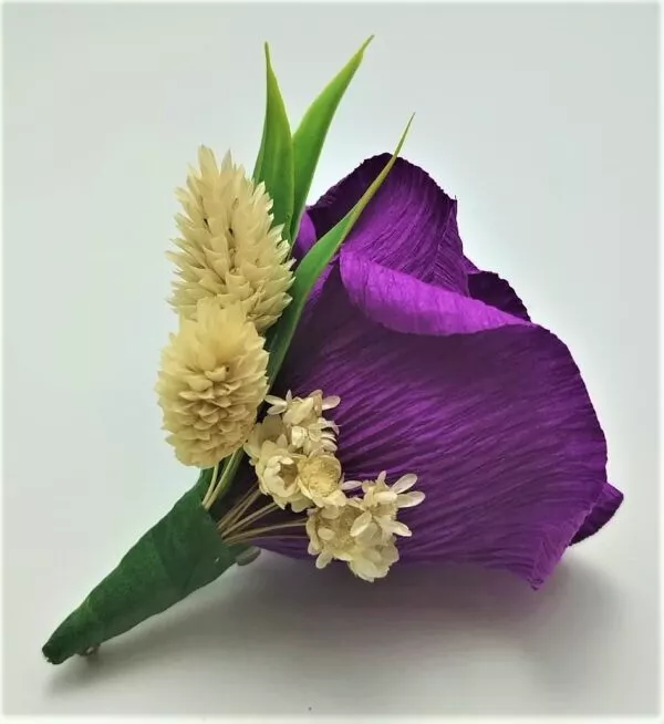 Cocarda Nunta, Floare de pus in piept, Trandafir Hartie Mov Intens - imagine 2