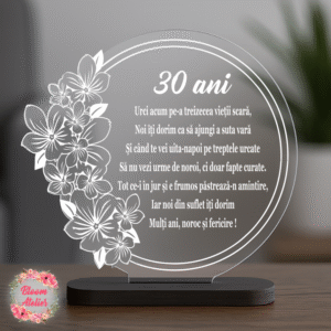 Placuta Trofeu model floral, Cadou aniversare 30 ani