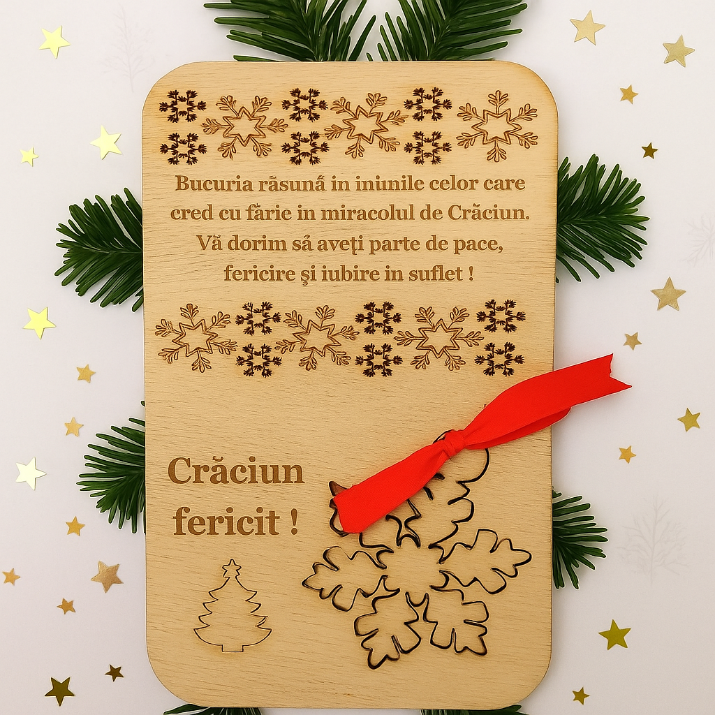 Felicitare Craciun din lemn cu glob detasabil - imagine 2