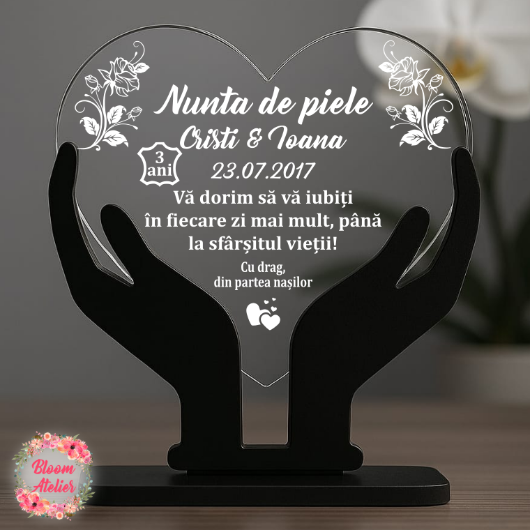 Placuta Trofeu Aniversare 3 ani Casatorie, Nunta de piele