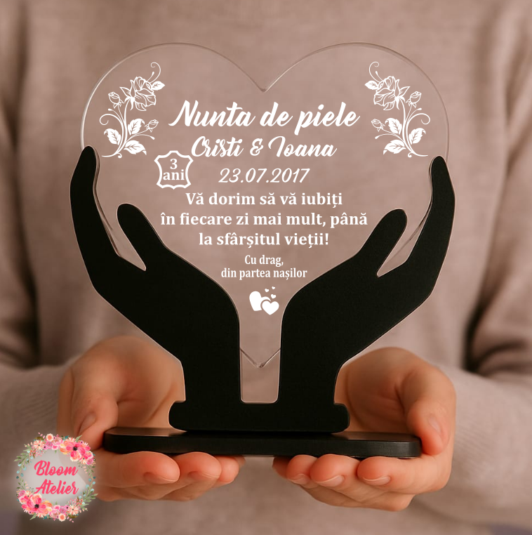 Placuta Trofeu Aniversare 3 ani Casatorie, Nunta de piele - imagine 2
