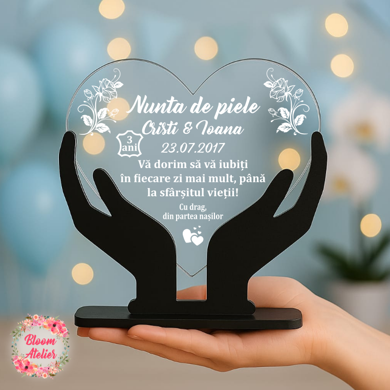 Placuta Trofeu Aniversare 3 ani Casatorie, Nunta de piele - imagine 3