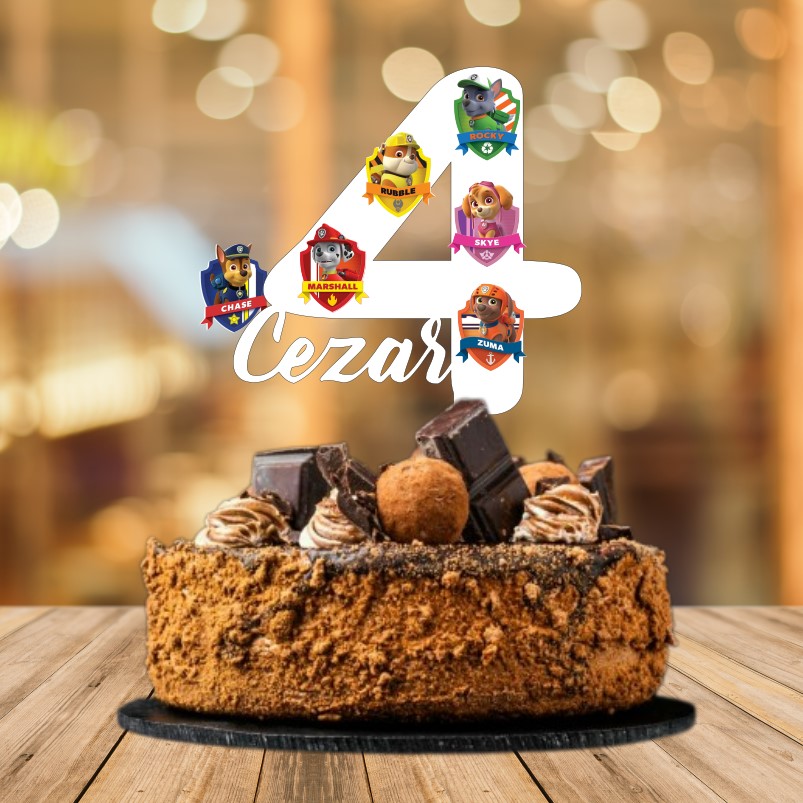 Cake Topper Aniversare 4 ani Patrula Catelusilor Nume