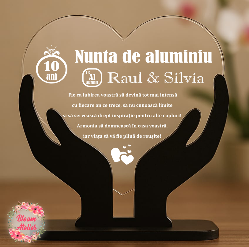 Placuta Trofeu Aniversare 10 ani Casatorie, Nunta de aluminiu