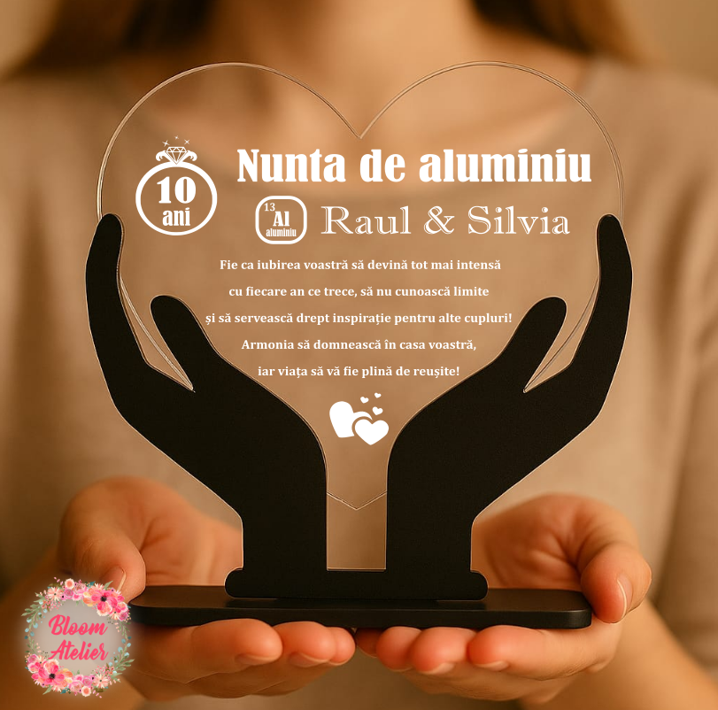 Placuta Trofeu Aniversare 10 ani Casatorie, Nunta de aluminiu - imagine 2