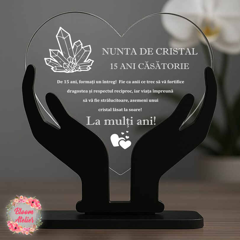 Placuta Trofeu Aniversare 15 ani Casatorie, Nunta de cristal