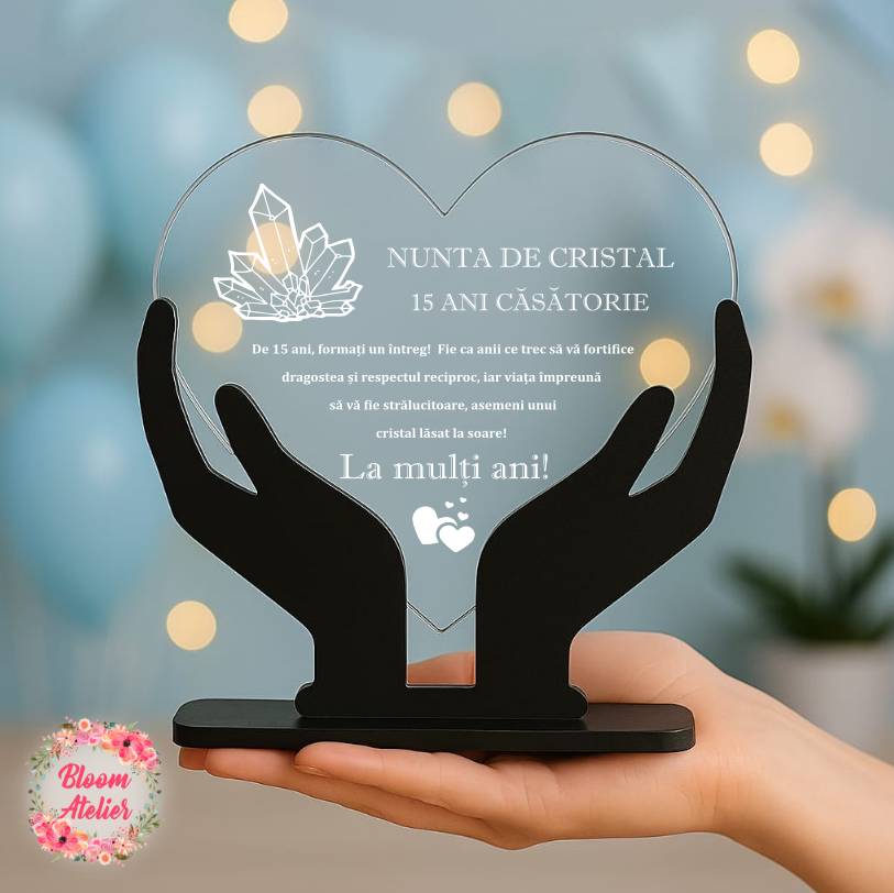 Placuta Trofeu Aniversare 15 ani Casatorie, Nunta de cristal - imagine 3