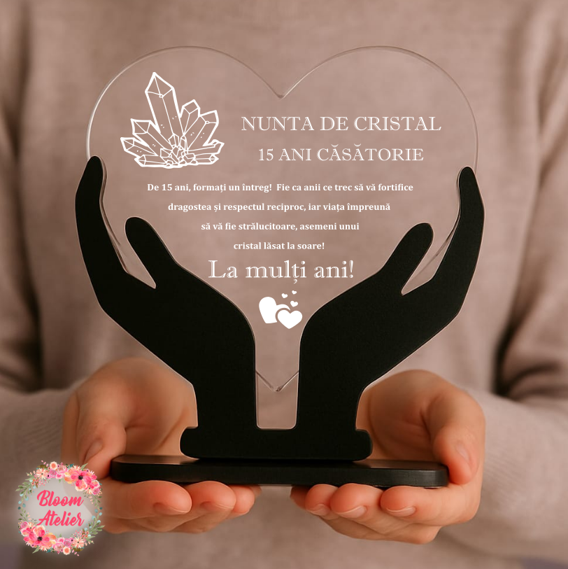 Placuta Trofeu Aniversare 15 ani Casatorie, Nunta de cristal - imagine 2