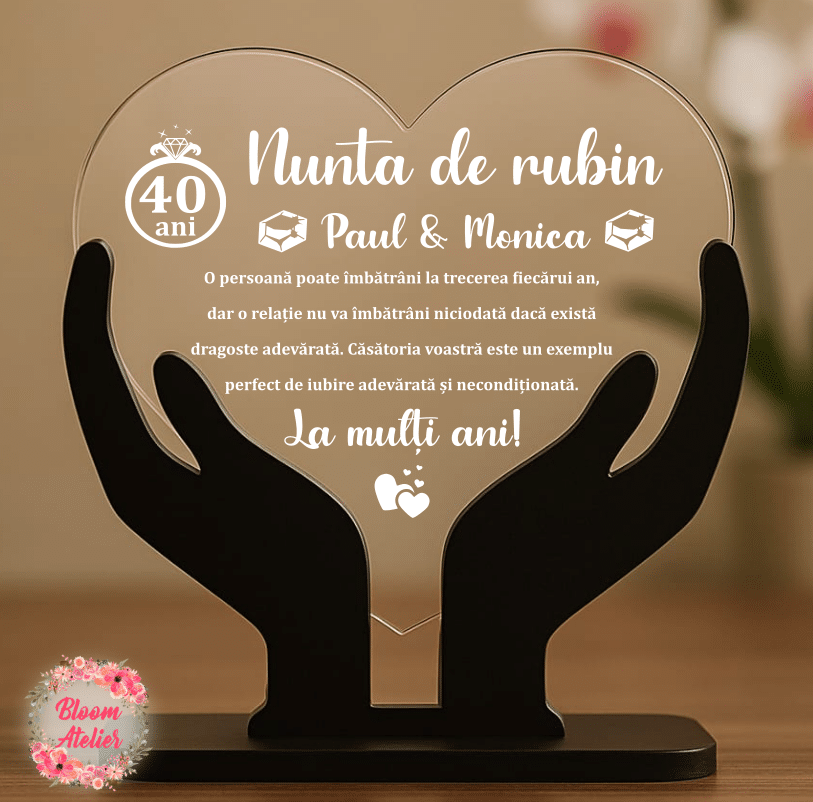 Placuta Trofeu Aniversare 40 ani Casatorie, Nunta de rubin