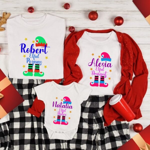 Set tricouri personalizate Craciun, 2 Tricouri Adulti + Body, Elf
