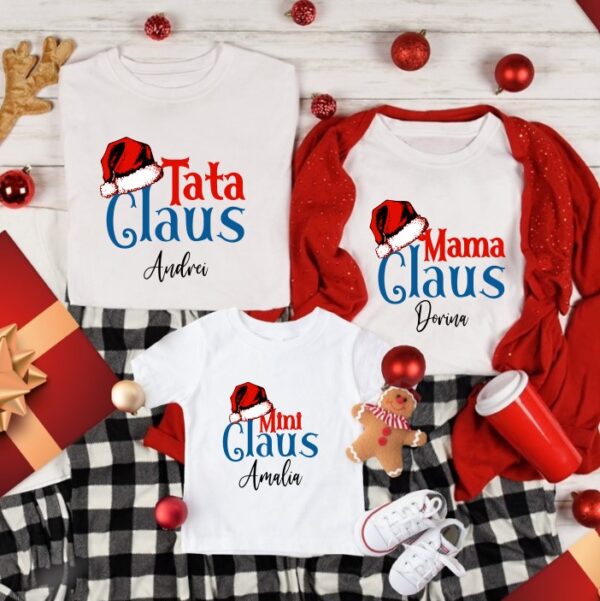Set tricouri personalizate Craciun, 2 Tricouri Adulti + Tricou Copil, Santa Claus