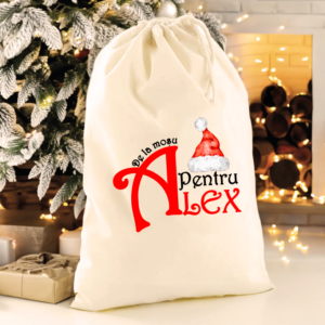 Sac XL personalizat pentru cadouri Craciun, De la Mosu'