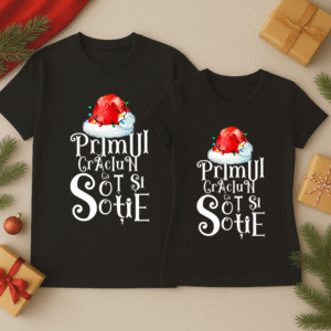 Set Tricouri Cuplu Primul Craciun Sot Sotie