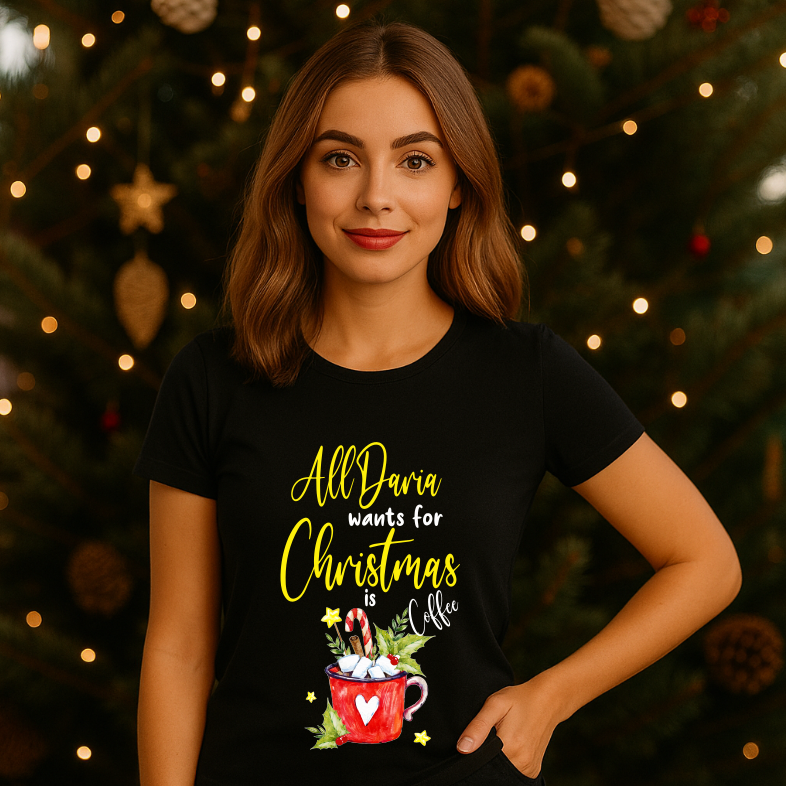 Tricou Personalizat Craciun, All i want for Christmas is Beer, All i want for Christmas is Coffee - imagine 2