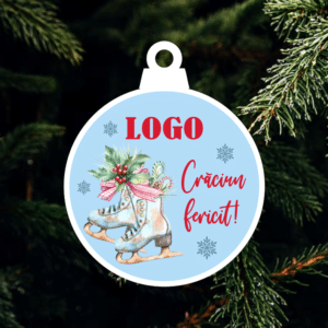 Glob lemn personalizat Craciun, Nume/ Urare/ Logo, Model Patine