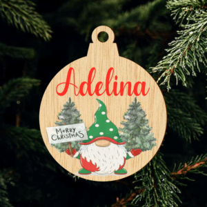 Glob lemn personalizat Craciun, Nume/ Urare/ Logo, Model Gnome