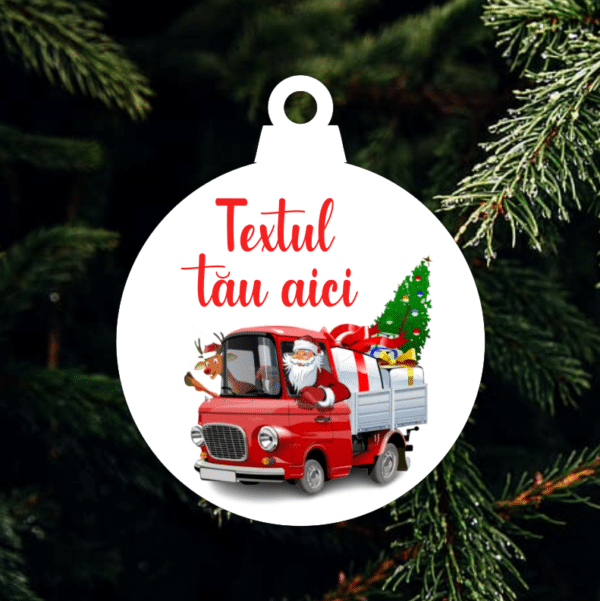 Glob lemn personalizat Craciun, Nume/ Urare/ Logo,  Model Santa Delivery - imagine 3